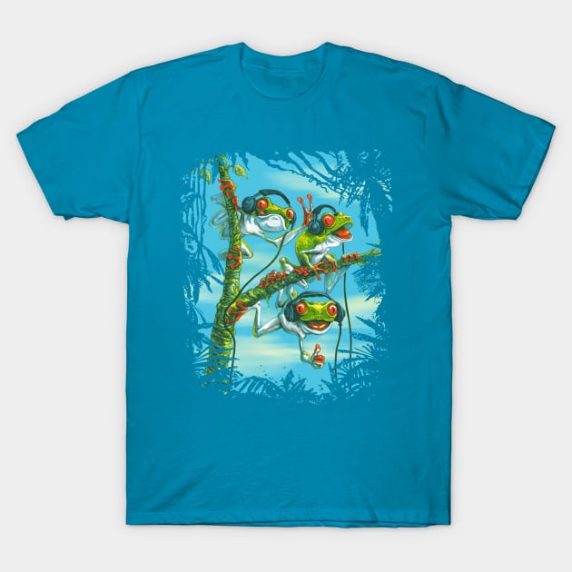 Trio of Tree Frogs Chillin T-Shirt by Mudge